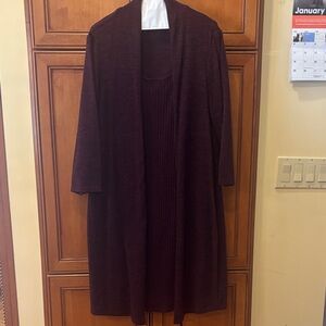 Connected Apparel Deep Burgundy Knit Cardigan Dress
